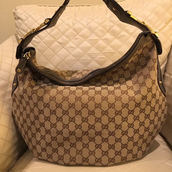 Gucci vintage canvas print hobo bag - Picture 1 of 10